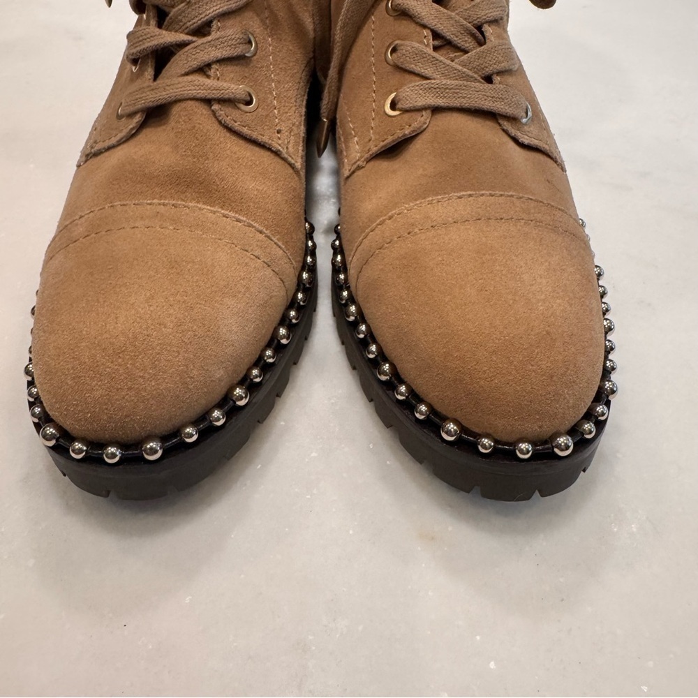 NEW Sam Edelman “Jennifer” Womens  Boots Camel Suede Lace & Zip Up Studs Sz 8 - Picture 7 of 13